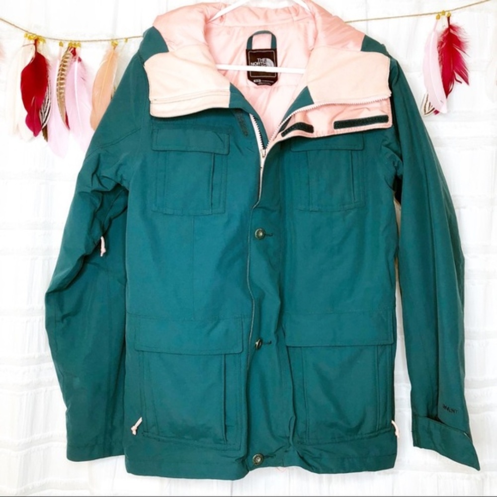 The North Face Teal Jacket with Pink Lining